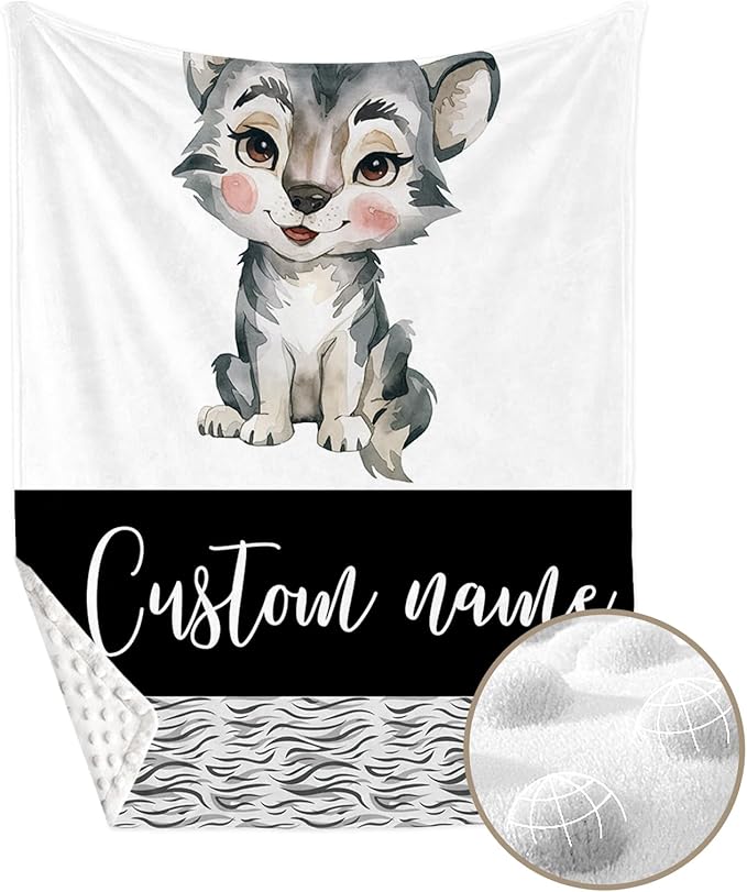 Personalized Baby Crib Bedding Set, Custom Name Little Wolf Baby Bedding 2-Pcs Set - Soft Double Layer Dotted Blanket and Fitted Sheet, Nursery Bedding for Newborn Boys Girls, Perfect Shower Gift