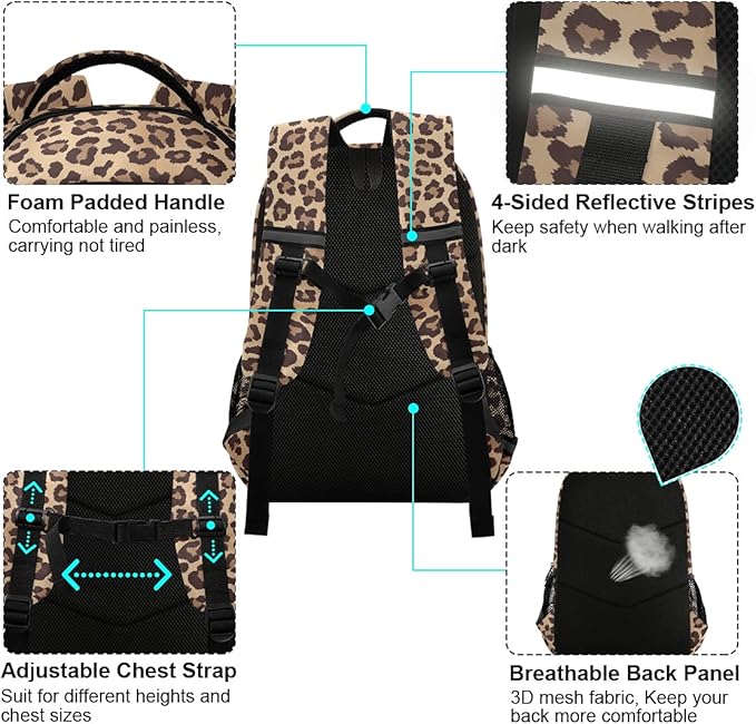 MNSRUU School Backpack with Chest Strap, Leopard Beige Brown Texture Laptop Backpack One Size