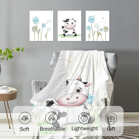 Custom Baby Crib Bedding Set,Personalized Name 4 Piece Nursery Bed Set with Cows Design,Baby Blanket Fitted Sheet Nursery Rug Wall Art Set,Custom Room Decor Idea Gift for Newborns Boys Girls
