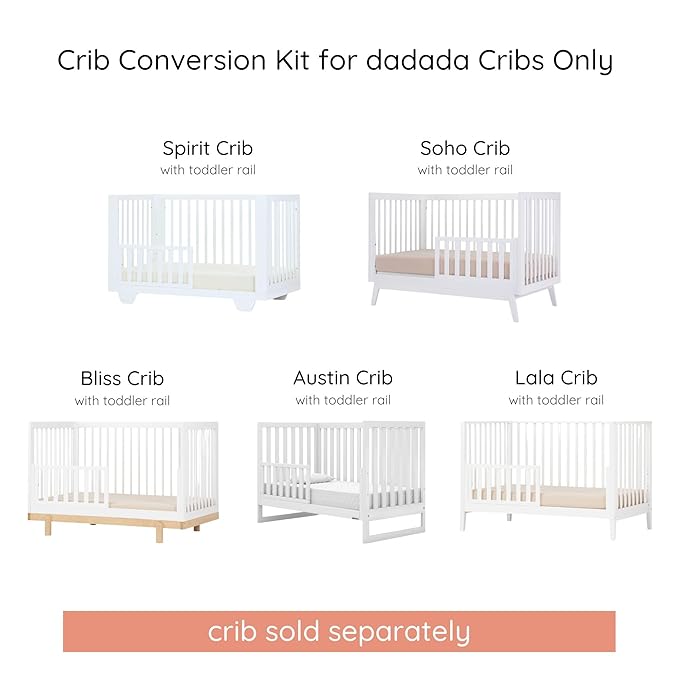 dadada Baby Toddler Bed Rail – Crib Conversion Kit for Brand Crib Models Only (Soho, Austin, Lala, Bliss & Spirit) – Solid Beechwood, Made in Italy, GREENGUARD Gold Certified (White)