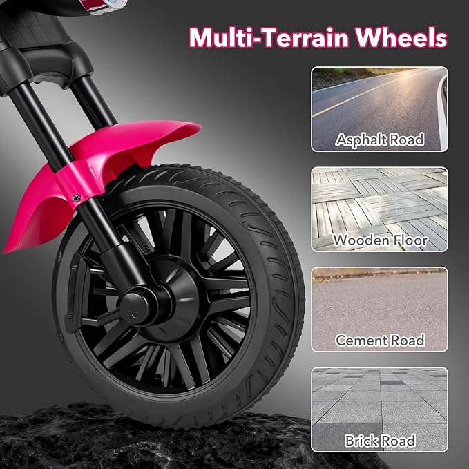 HONEY JOY Toddler Motorcycle, 6V Battery Powered Electric Motorcycle for Kids, Detachable Training Wheels, Music, Foot Pedal, Headlights, Forward/Backward, 3-Wheel Ride On Toy for Boys Girls (Pink)