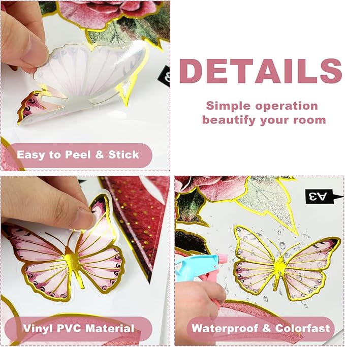 Fairy and Rose Wall Stickers Dreamy Theme Beautiful Girl with Roses and Butterflies Decals Peel and Stick Waterproof Decor for Kids Room Bedroom Living Room(Fairy)
