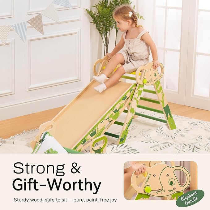 wingyz 8-in-1 Pikler Triangle Set with Cushion-Foldable Baby Climbing Toys with Arch, Ramp & Ladder | Montessori Toddler Climber Indoor Jungle Gym for 1-3 Year Olds (Green)