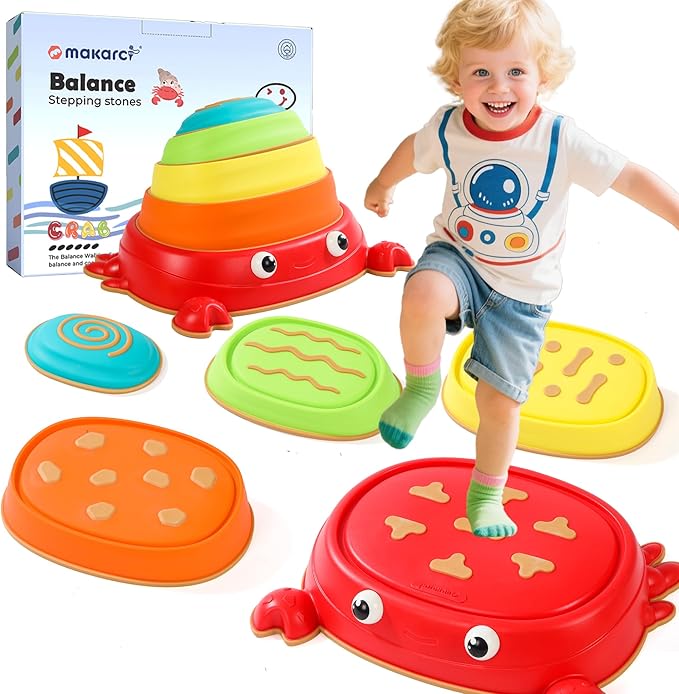 makarci Crab Stepping Stones for Kids,5pcs Double Anti-Slip Balance Sensory Stepping Stones Promoting Toddlers’ Sensory and Coordination Development，Indoor and Outdoor Play for Kids 3-8