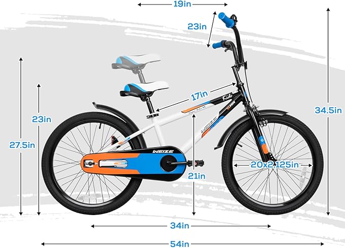 WEIZE Kids Bike, 16 20 Inch Children Bicycle for Boys & Girls Ages 4-12 Years Old, Rider Height 41-62 Inch, Adjustable Seat & Handlebars, Coaster Brake, Multiple Color Options