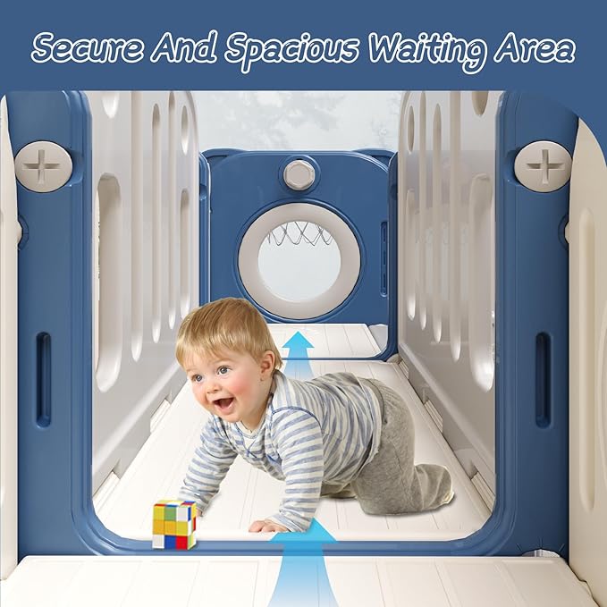 8 in 1 Toddler Slide,Kids Climber Slide with Storage Space and Non-Slip Steps,Indoor Outdoor Playset with Basketball Hoopa and Telescope,Slide for Toddlers Age 1-8 (White+Blue)