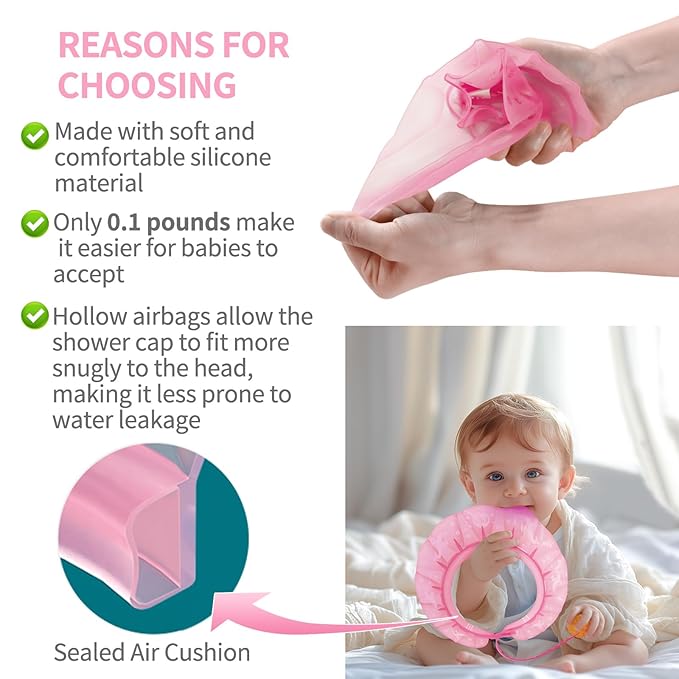 kair Baby Kids Shower Cap Soft Adjustable Silicone Toddler Bath Visor Children Hair Washing Hat Keep Kids Shield Water Out of Eyes & Ears (Pink, Head Size 12.5"-19" Less Than 24 Months)