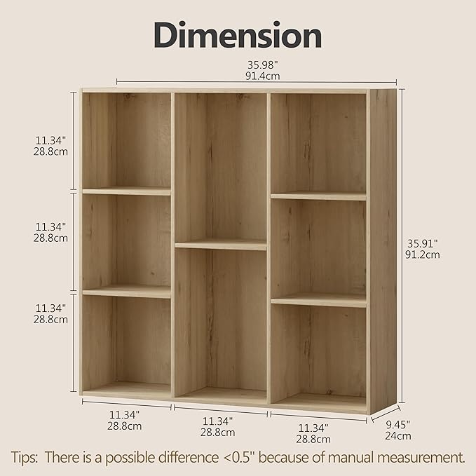 Jpiziso 8 Cube Storage Organizer, Wooden Cube Shelves with Closed Back Panel, Reversible Bookcase, Cubes Closet Organizer for Home, Living Room, Kids Room, Office, Bedroom, Study, Hallway