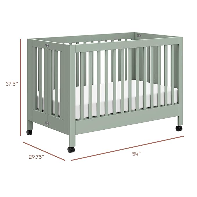 Babyletto Maki 2-in-1 Portable Folding Crib with Toddler Bed Conversion Kit in Light Sage, Greenguard Gold Certified