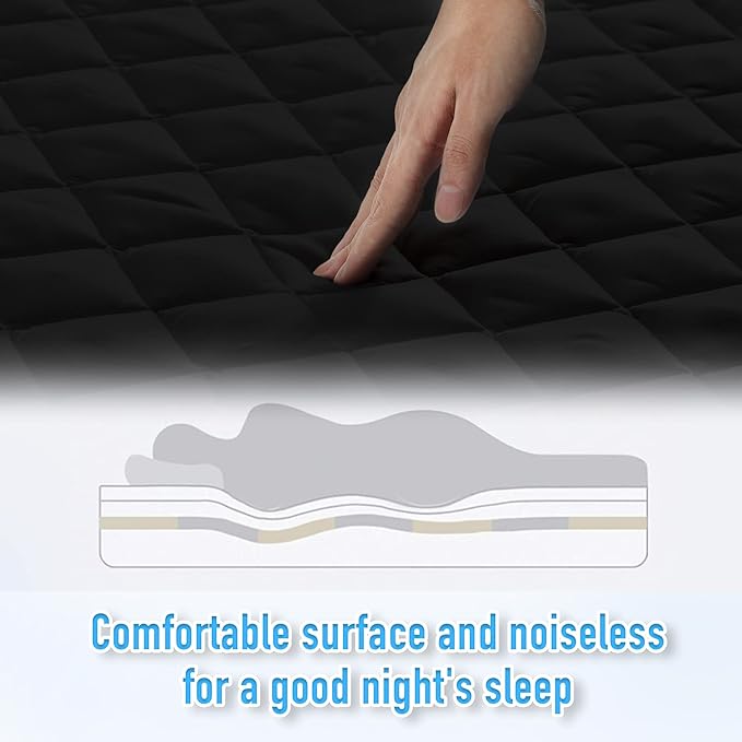 HYLEORY King Size Waterproof Mattress Pad Protector, Breathable Quilted Mattress Cover Noiseless Waterproof Fitted Sheet Mattress Topper Upto 21" Deep Pocket, Black