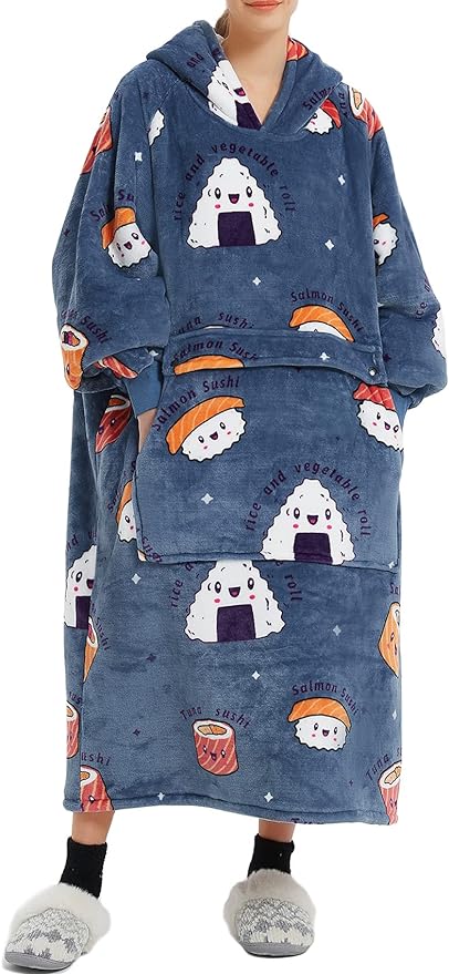 KFUBUO Wearable Blanket Hoodie for Adults Long Sherpa All Patterns Sushi Oversized Sweatshirt Blanket with Pockets Birthday Gifts for Women