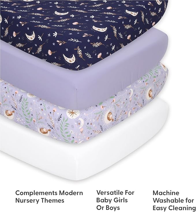 The Peanutshell 4-Pack Fitted Crib Sheet Set - Super Soft & Breathable Baby Girl Crib Sheets, Nursery Decor, Fit for Standard Mattress Cover- Lunar Love