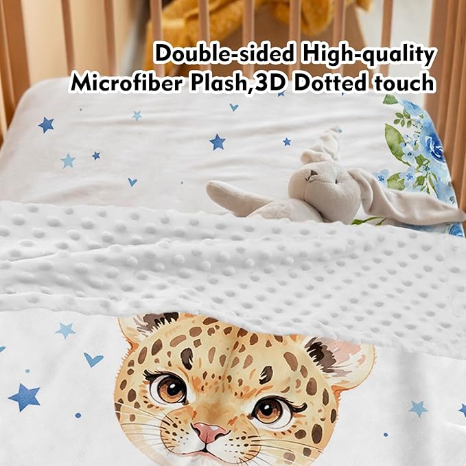 Personalized Baby Crib Bedding Set: 4 Piece Custom Blue Floral Leopard Crib Bed Set with Name, Nursery Bedding Set for Baby Girls, Newborn Boys Crib Sets, Crib Bedding Custom Gift, Crib Sheet