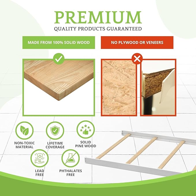 Full-Size Conversion Kit Bed Rails Compatible with Delta Children Convertible Cribs - Solid Wood Rail #0050 - Toddler and Adult Bed Rail for Full-Size Beds - Baby Furniture (Textured White - 1349)