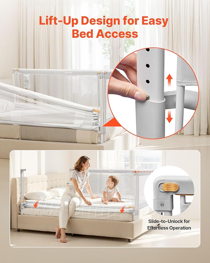 VEVOR 3 Piece Toddler Bed Rail, Kids Beds Guard Rail with Reinforced Iron Pipe and Oxford Cloth, Adjustable Height Bed Side Railing, Portable Guard Bumper Barrier for King Size, 3 Sides, Grey
