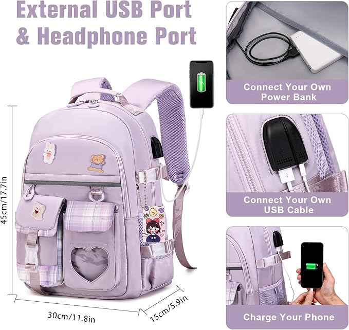 ACESAK Backpack for Girls - Bookbag Backpacks Schoolbag for Girls Kids Teen Women Casual Travel Daypacks - School Bag Elementary Middle School College Cute Backpack with Lunch Box (Purple)