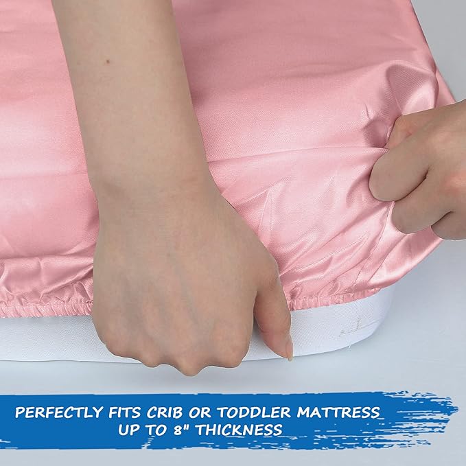 Crib Sheets Girl Satin 2 Pack, Soft & Silky Crib Sheet for Baby Hair (52"x28"x8") Fitted Crib Sheets for Standard Crib Mattress, Pink