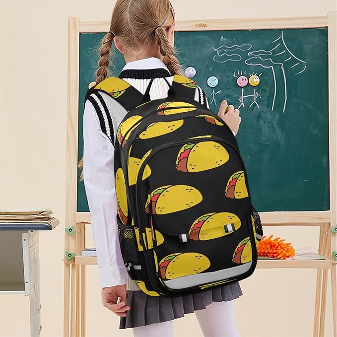 Jucciaco Tacos Food School Backpack Laptop Travel Daypack for Kids Girls Boys, Personalized Computer Notebooks Bookbag with Adjustable Padded Straps