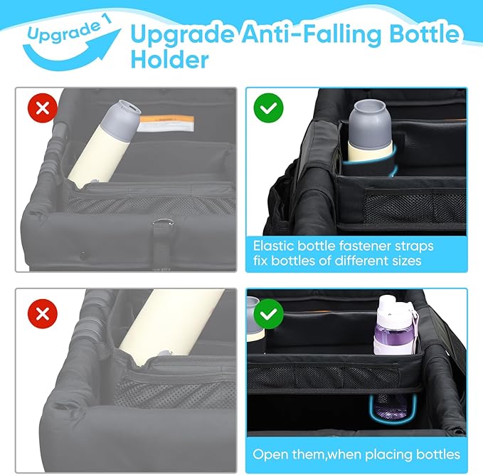 Myvikcar Stroller Snack Tray with Anti-Falling Bottle Holders for Wonderfold Wagon,Waterproof Faux Leather Interior,Easy to Install and Remove (W4)