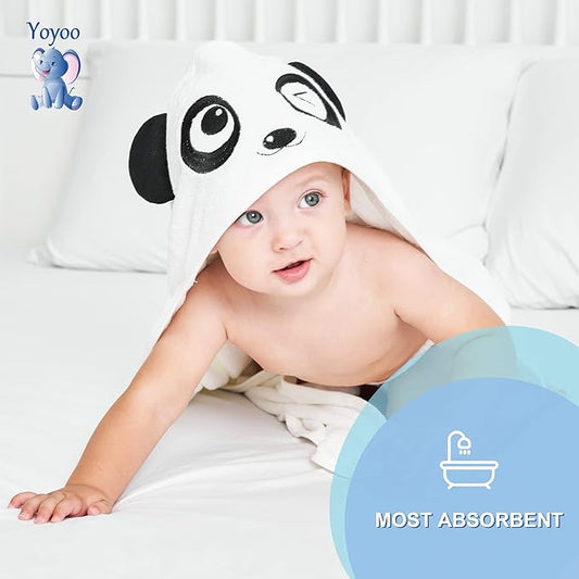 YOYOO Baby Bath Towel – Viscose Derived from Bamboo, Baby Hooded Towels - Newborn Essential Cute White Panda-Perfect Baby Registry Gifts for Boy Girl