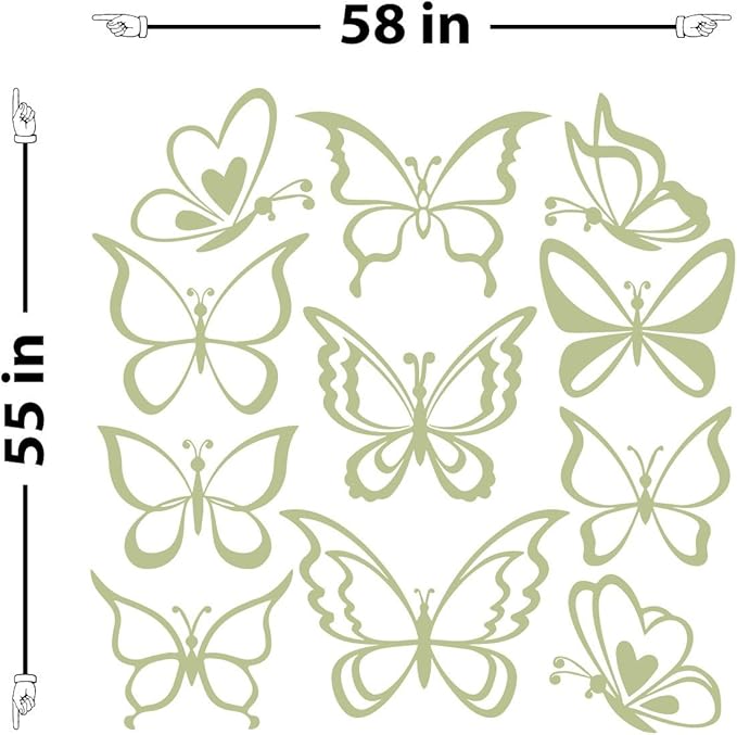 The Decal Guru Butterfly Wall Art Vinyl Stickers DIY Nursery or Girls Room Decor Peel and Stick Butterflies Decals (Celadon, 55x58 inches)