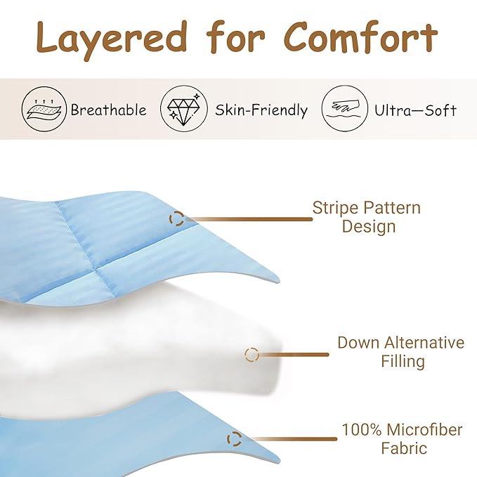ZPECC Toddler Down Alternative Comforter, 39x47 Hypoallergenic Baby Blanket Quilt, Soft Breathable Lightweight All Season Kids Duvet Insert for Crib Stroller Cot Daycare, Baby Blue