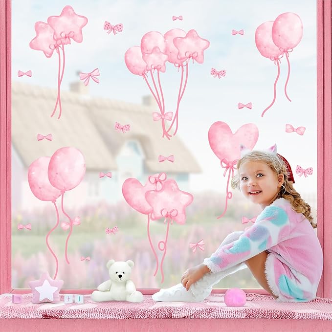 Pink Window Clings Pastel Baby Girls Bedroom Window Decals Inspirational Home Indoor Ourdoor Decorations Reusable Double Sided Static Stickers for Playroom Kids Baby Room Nursery Gifts