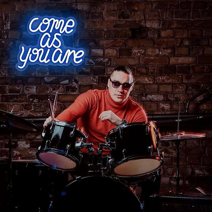 Blecode Come as You Are Neon Sign for Wall Decor Led Lights for Rock Music Grunge Fans Decor Light Up for Room Man Cave Pub Bar Bedroom Rock Club Party Nirvana Size 12.6 * 10.2in(XD372)
