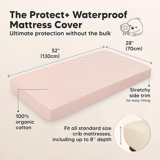 2-Pack Waterproof Crib Mattress Protector Cover Fitted - Quiet Baby Crib Mattress Pad Sheets, 52" x 28" Soft Quilted Cotton Baby Sheet, Machine Washable, Easy Fit, Durable (Cameo/Mavy)