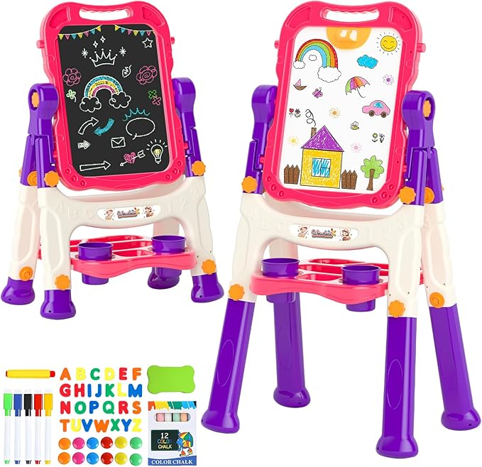 Easel for Kids,Toddler Toys for 3+ 4 5 Year Old Girl Gifts,Double Sided Magnetic Kid Art Ease,Dry Erase Drawing Painting Board,Toddler Easel Learning Toys for 3+ 4 5 Girl Birthday Christmas Gifts