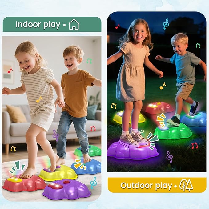 Palotix Light Up Stepping Stone for Kids: Sensory Motor Skill Toys for Active Toddler Obstacle Course Play - 5 Packs Durable Outdoor & Indoor Balance Toy - Great Gift for Boys Girls Ages 3 4 5 6 7