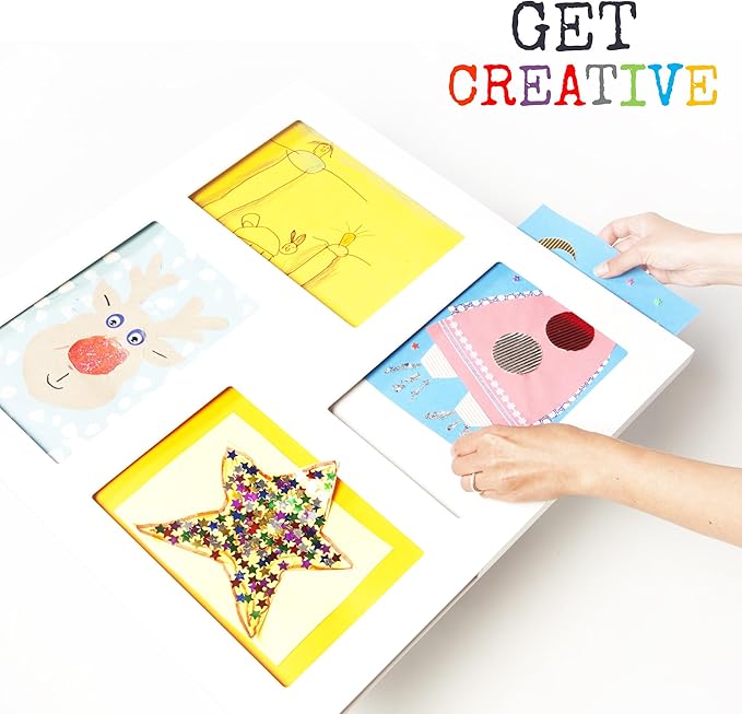 Articulate Gallery Quadruple Children's Artwork Frame, Fits Four 9 x 12’’ artwork, an award-winning slot sided picture frame for the instant display of 2D and 3D children’s artwork