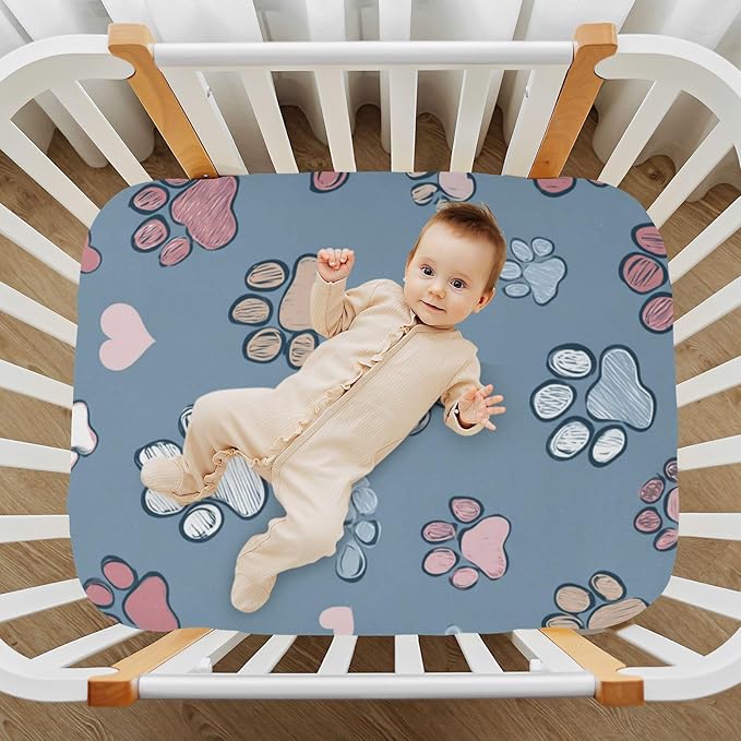 Blue Footprints Crib Sheets Standard Crib Toddler Mattresses Cover Fitted Baby Bed Sheet Breathable Crib Mattress Sheet for Girls Boys 52" x 28"x5''