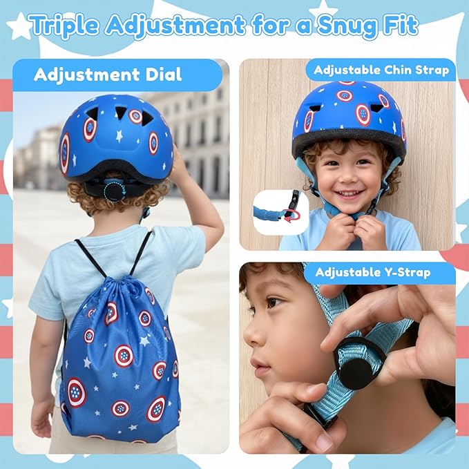 Toddler Bike Helmet with Gloves and Backpack Set, 3 Sizes for Baby Infant to Kids Ages 1-3 3-5 5-8+, Adjustable Boys Girls Bike Helmet for Bicycle/Scooter/Skateboard/Roller Skate