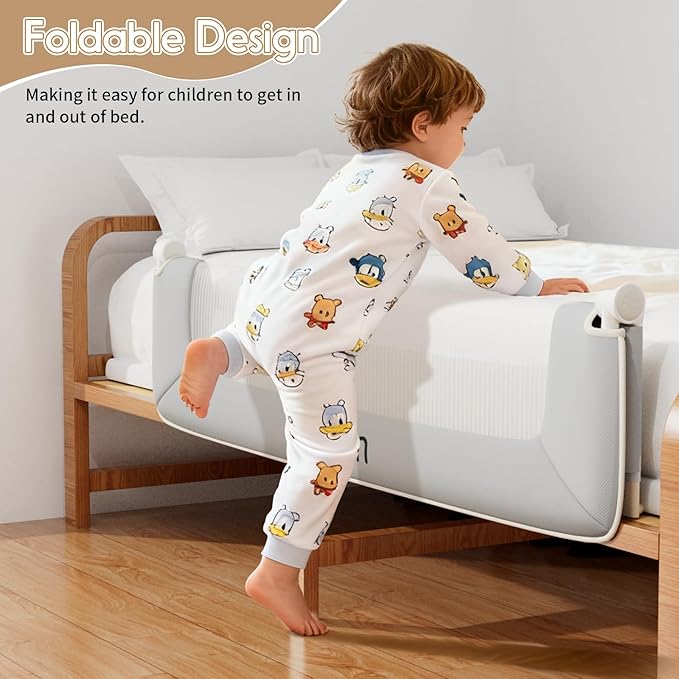 Bed Rail for Toddlers 43in Folding Bed Rail,T-Shaped No-Drill Base with Safety Lock,Soft 3D Fabric,Baby Bed Rail Guard for Twin,Full,Queen,King Beds,Toddler Bed Rail Guard(Gray, 43" L)