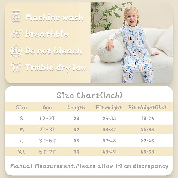 WONDAY Toddler Sleep Sack with Feet, 0.5 Tog Sleeping Sacks for Walking with Legs 3-5T 4T 5T