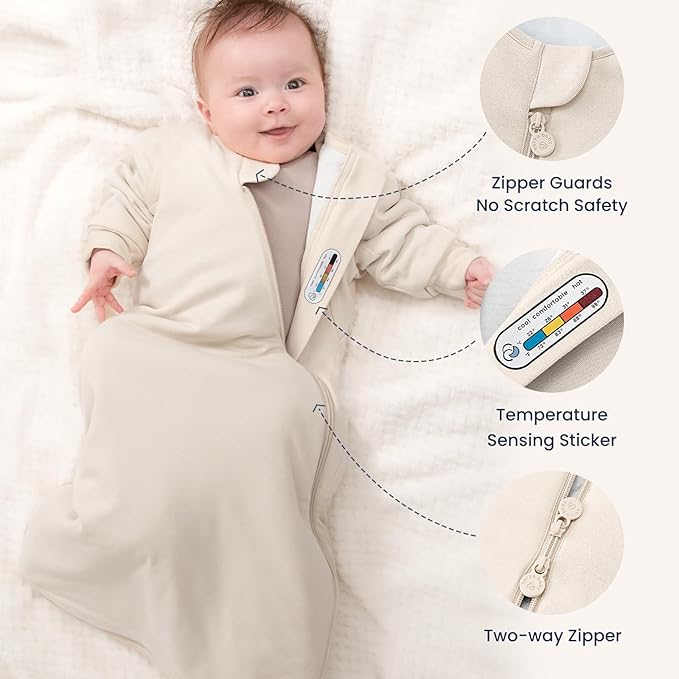 Unisex Sleeping Bag for Babies and Toddlers 1.0 Tog Sleep Sack 0-6 Months, Newborn Sleep Sack, Wearable Blanket Baby, One Piece Long Sleeves, Gifts for Baby