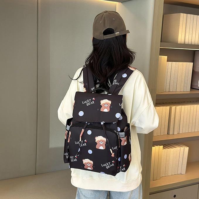 Multi Compartment Diaper Bag with Stylish Print Design Waterproof Oxford Fabric Backpack for Moms Travel Outdoor