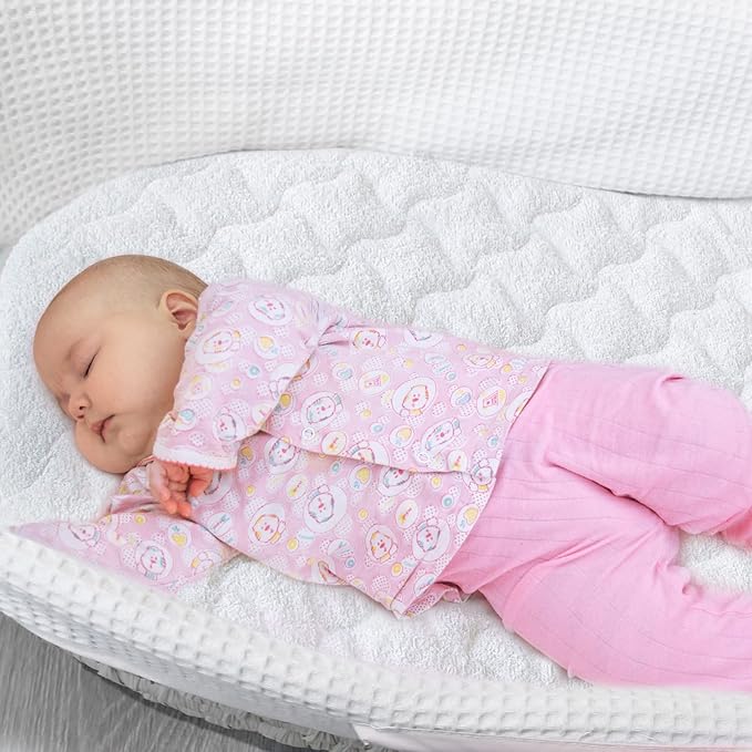 Moses Basket Mattress Pad 16" x 30" - Fit for Plum Sparrow, Baby Delight Slumber/Beside Me Doze, 4moms MamaRoo Sleep Bassinet, Waterproof Quilted Mattress Protector, Cotton Terry Surface