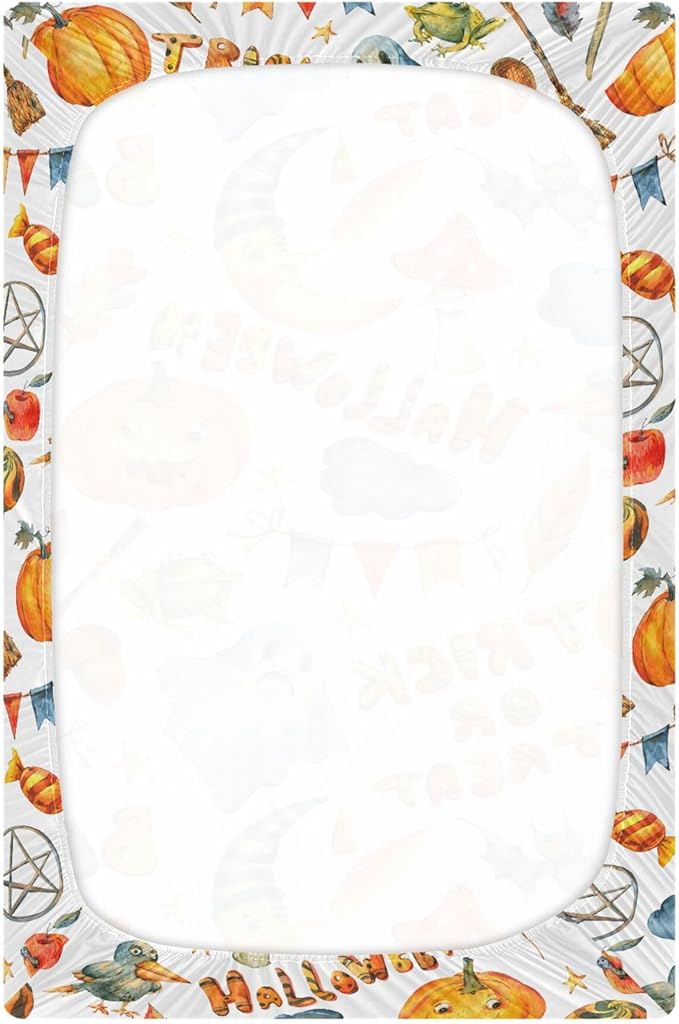 Watercolor Halloween Party Crib Sheets Soft Breathable Fitted Baby Crib Sheets Mattress Cover for Girl Boys, 52" x 28" x 9"
