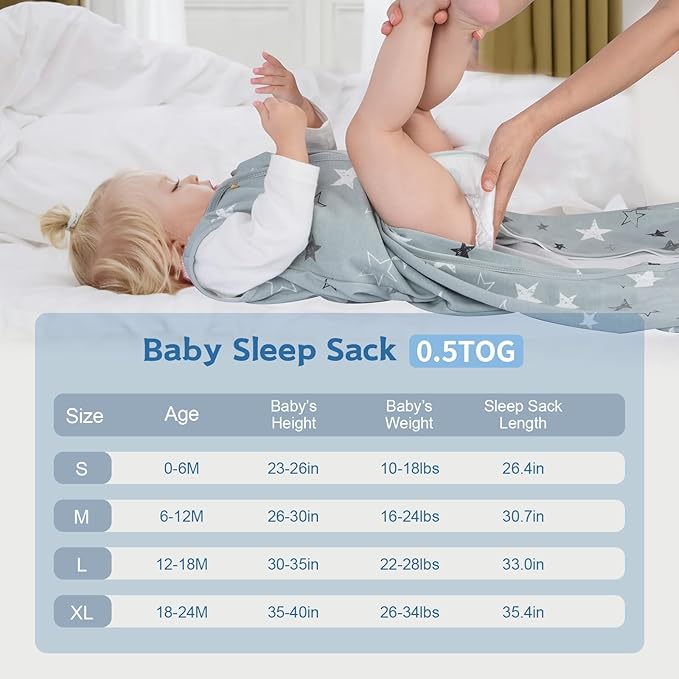 Baby Sleep Sack 0-6 Months,100% Cotton TOG 0.5 Wearable Blanket for Newborn and Infant, 3 Pack 2-Way Zipper Lightweight Sleeping Bags for Toddler