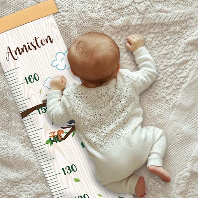 Woodemon Personalized Name Kids Growth Chart Height Measuring Chart, Zoo Kids Growth & Measuring Chart in Inches, Fun & Stylish Height Tracker for Children, Growth Ruler, Hangable&Waterproof