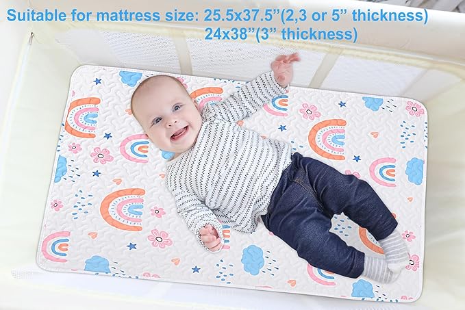 Quilted Pack n Play Sheet Fitted, Breathable Thick Pad for Pack and Play Mattress, Pack and Play Mattress Sheet fits Graco, Portable Mini Cribs, Play Yards, Padded Playpen Protector Cover