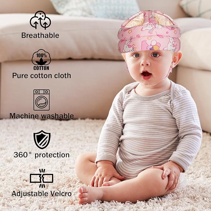Baby Head Protector Baby Helmet for Crawling Walking, No Bumps Safety Head Adjustable Protective Cap for Walking, Playing (Unicorn)