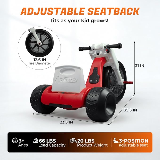 25V Electric Tricycle Toy for Kids 3+ Years, Speed Control 3-6 MPH Max Speed,45 Mins Max Long Lasting, Kids Ride On Car Toy, Adjustable Seat and LED Lights for Gifts