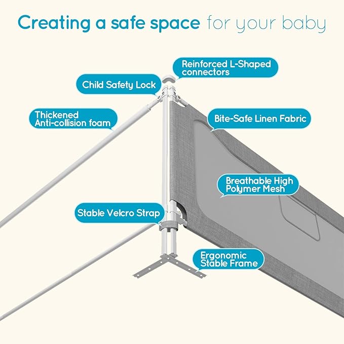 Queen Size Toddler Bed Rail: 3-Side Protection Bedrail for Queen Bed - Extral Tall Adjustable Child Safety Side Railing Guards for Infants Kids Child(78.7x78.7x59”)