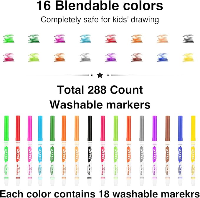 ARLTR Washable Markers Bulk, Bulk Pack of 320 in 16 Vibrant Colors with Super Tip - Perfect for Kids' Classrooms & Teachers
