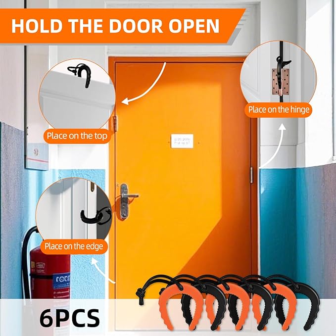 Hawsam 6 Pack First Responder Door Stops Black Door Stoppers Security Baby Proof Door Handle Stopper Door Finger Pinch Guard Door Jammer Door Stoppers for Top of Door,Law Enforcement,3 Black+3 Orange