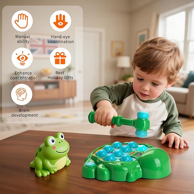 Interactive Whack a Mole Game Toys for Ages 2-4,Educational Learning Toddlers Toys for 2 3 4 5 6 Year Old Boys Girls, Green, Digital Display, Silent Mode,Multiple Difficulty Levels Fun Birthday Gifts