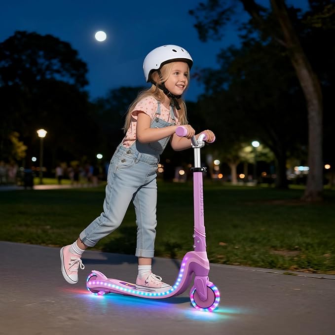 Scooter for Kids with Light-Up Wheels & Deck, Adjustable Heights 2 Wheel Kick Scooters for Kids 5-7, Toddler Scooters with 4 Lighting Mode Deck